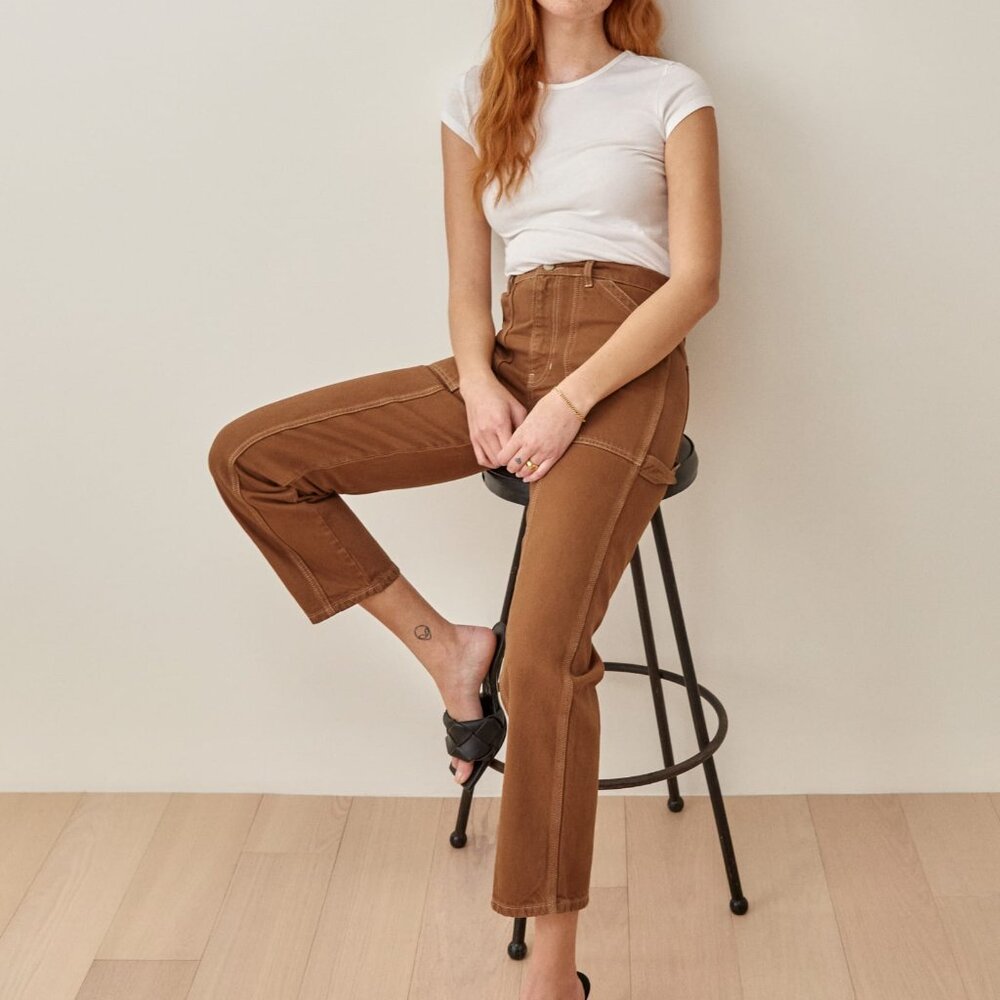 Reformation Kealy high rise relaxed carpenter relaxed jeans.